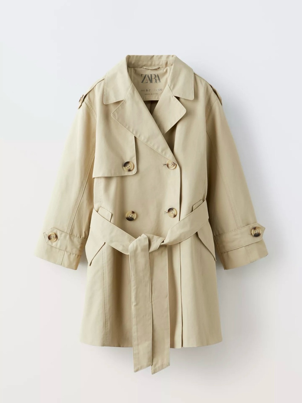 Zara girls tan beige belted trench coat jacket size 13 14 years